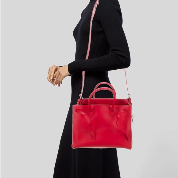 Red crosshatch leather Off-White tote with pouch - Picture 3 of 16